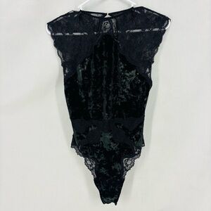 Victoria’s Secret Women’s Small black velvet lace bodysuit Lingerie One Piece